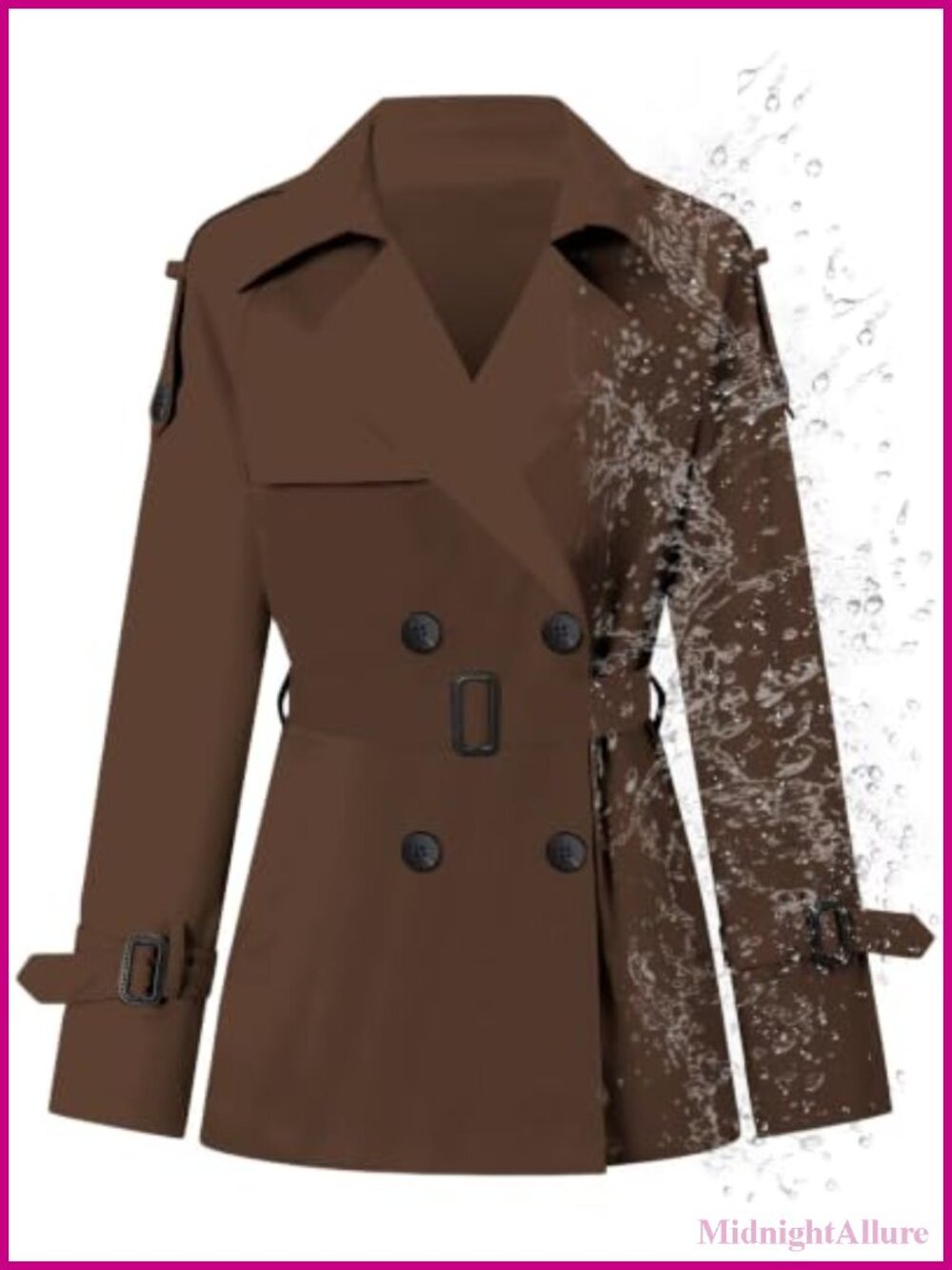 Women's Water-Repellent Double Breasted Short Trench Coat with Belt